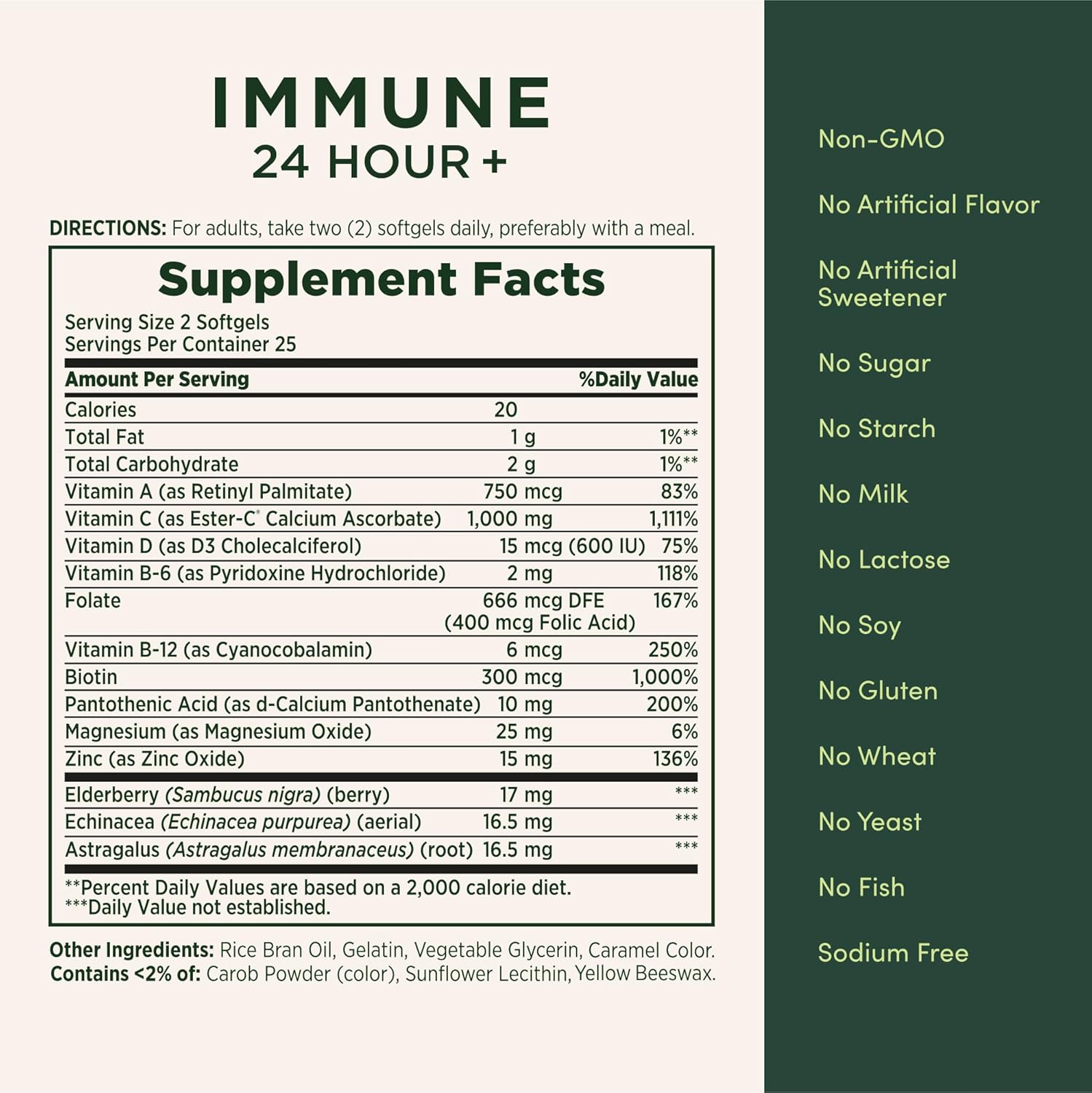 Nature's Bounty Immune 24 Hour +, Vitamina C con Ester-C, 1000 mg, Vitamina D y Zinc, Cápsulas Blandas, 50 Unidades