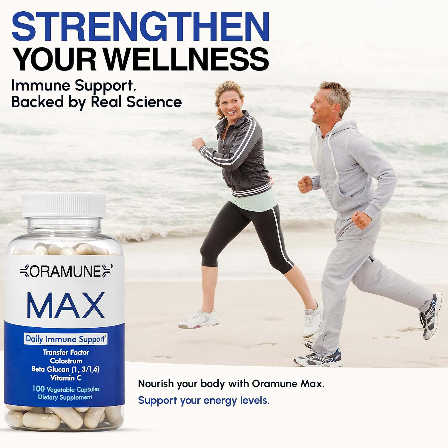 Oramune Max Support – Suplemento Inmunitario con Transfer Factor, Calostro Bovino, Beta-Glucano y Vitamina C – 100 Cápsulas