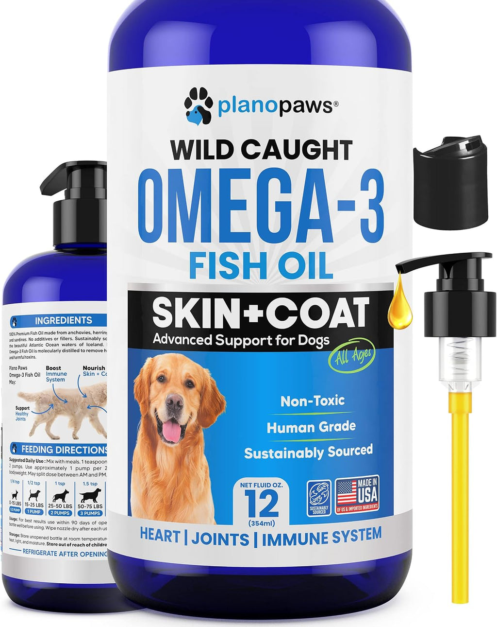 Plano Paws Aceite de Pescado Omega 3 para Perros - Suplemento Líquido de EPA y DHA