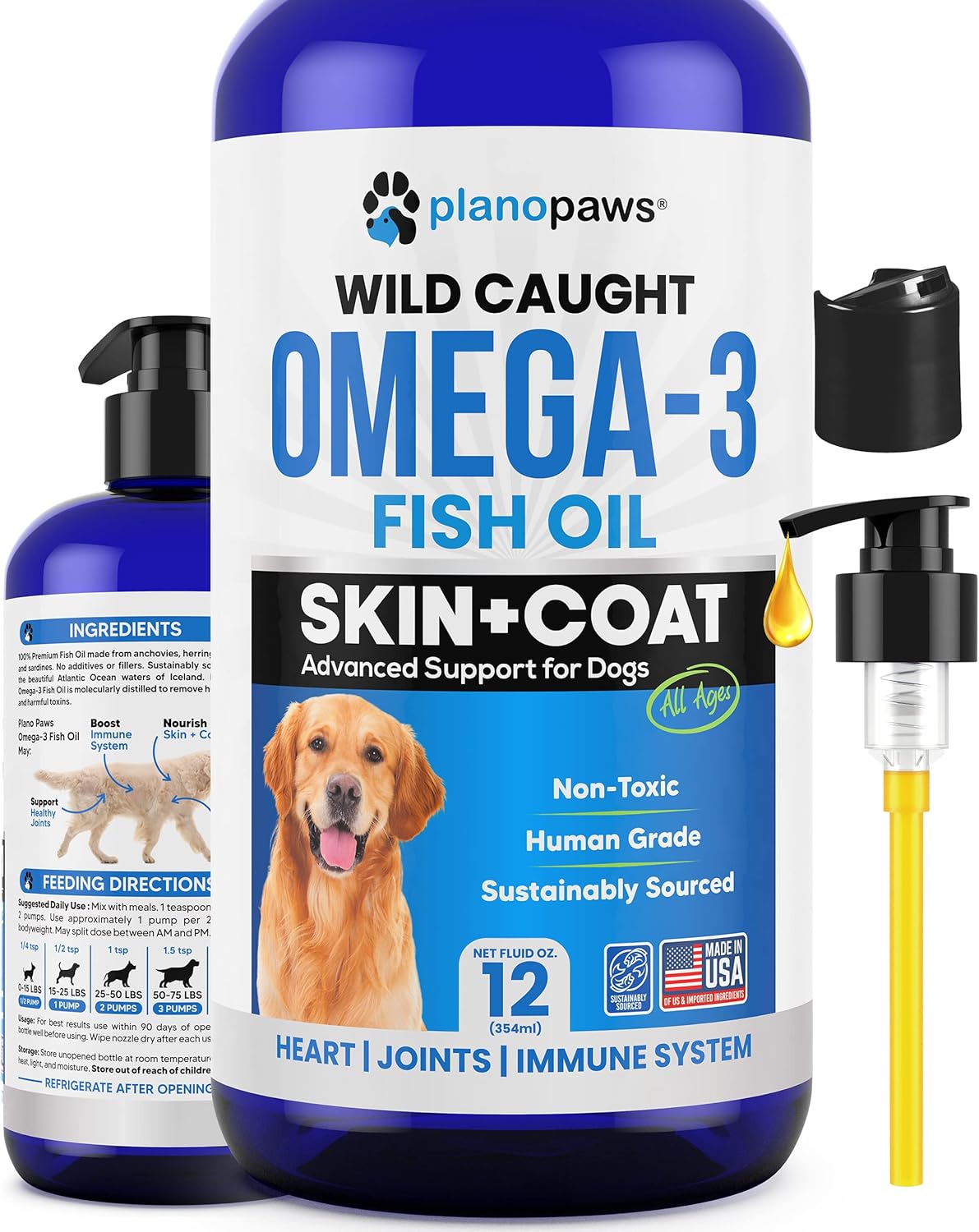 Omega 3 para Perros - Aceite de Pescado Salvaje - Suplemento Líquido para Piel, Pelaje y Articulaciones