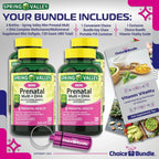 Choice Bundle Spring Valley Prenatal Multi + DHA Complete Multivitamin Multimineral Supplement Mini Softgels 120 Ct 4 pk (480 Total) + Vitamin Guide & Pill Container (6 Items)