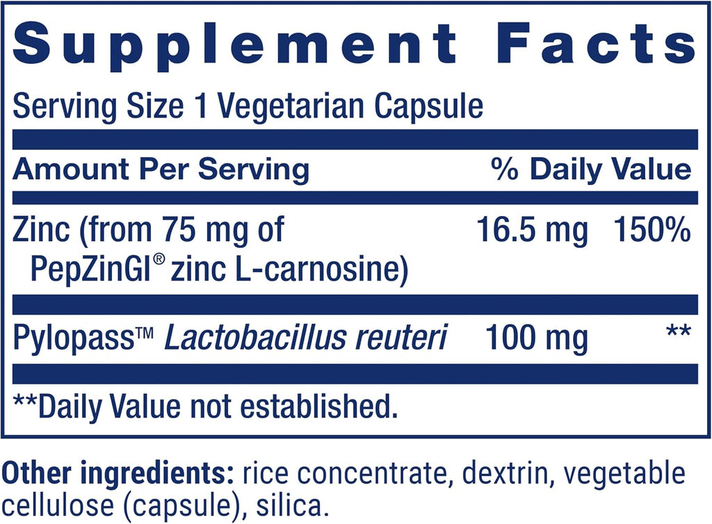 Life Extension Gastro-Ease – Zinc L-Carnosine and Probiotics for Digestive Comfort, 60 Capsules