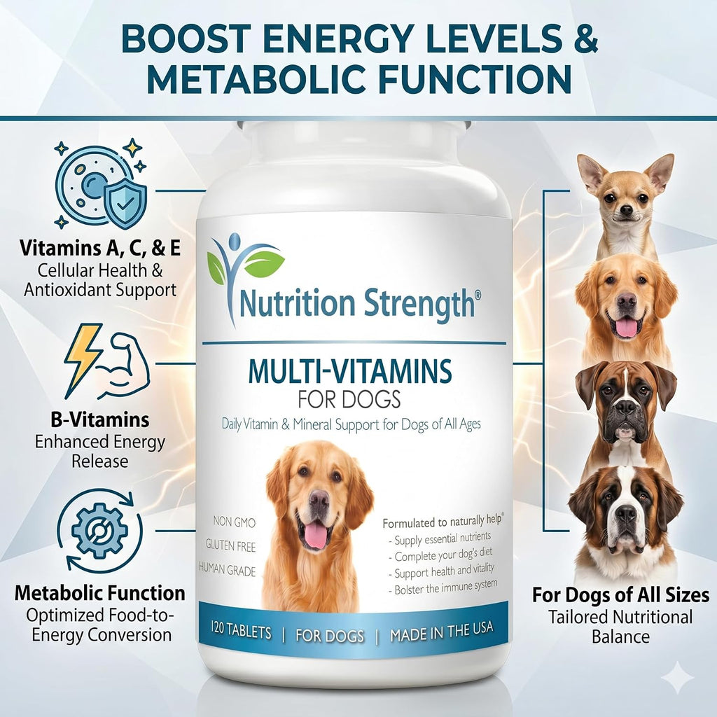 Multivitamínicos para perros, apoyo vitamínico y mineral diario, suplemento nutricional para todas las razas y tamaños, promueve la salud inmunológica, 120 comprimidos masticables