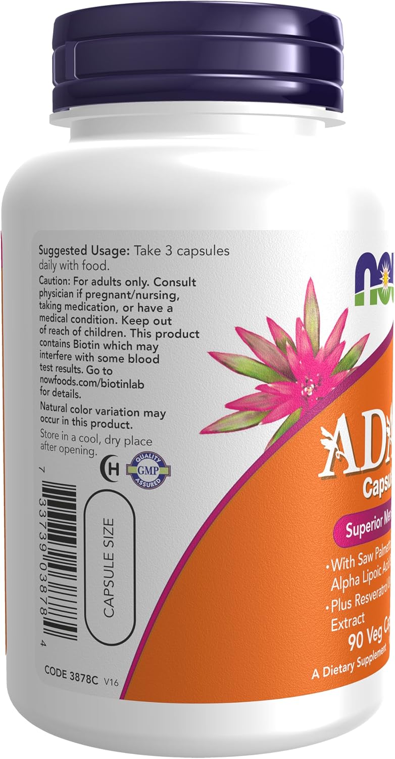 NOW Foods ADAM™ Men's Multivitamin with Saw Palmetto, Lycopene, Alpha Lipoic Acid and CoQ10, plus Natural Resveratrol and Grape Seed Extract, 90 Veg Capsules