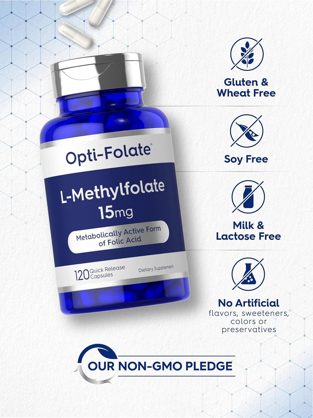 Carlyle L-Metilfolato 15 mg | 120 Cápsulas | Máxima Potencia | Optimizado y Activado | No GMO, Sin Gluten