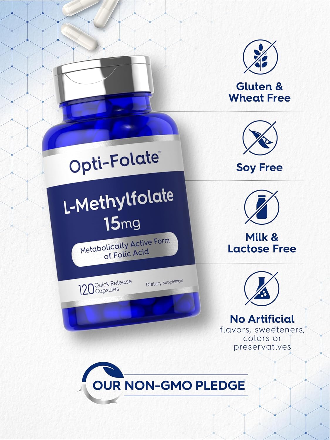 Carlyle L-Metilfolato 15 mg | 120 Cápsulas | Máxima Potencia | Optimizado y Activado | No GMO, Sin Gluten