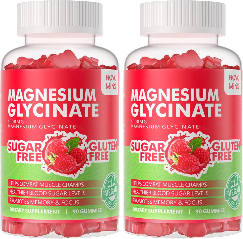 Gominolas de Magnesio Glicinato 1000mg - Sin Azúcar - 180 Gominolas Sabor Frambuesa