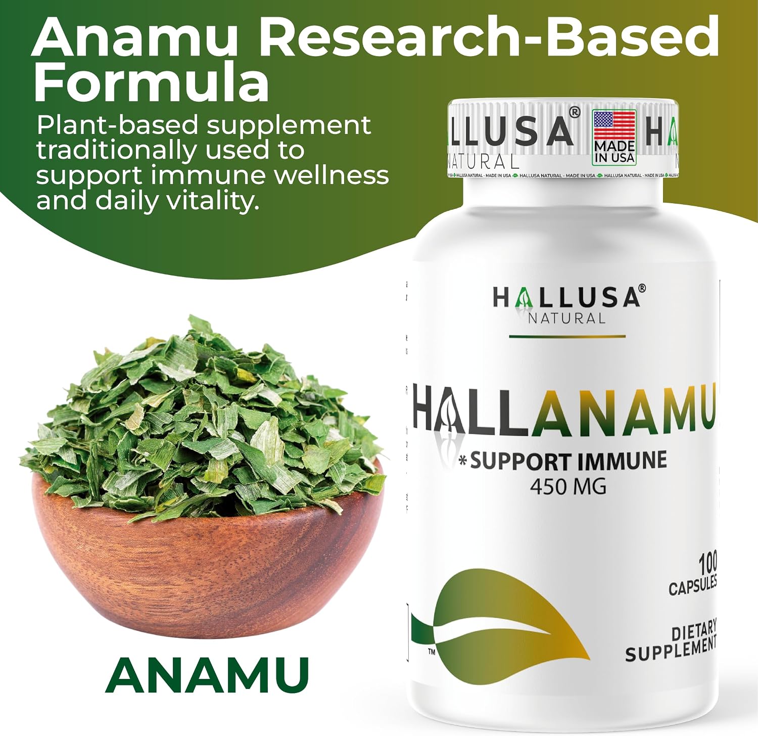 Anamu Orgánico 450 mg - Raíz de Petiveria Alliacea - 100 Cápsulas - Hallusa Natural