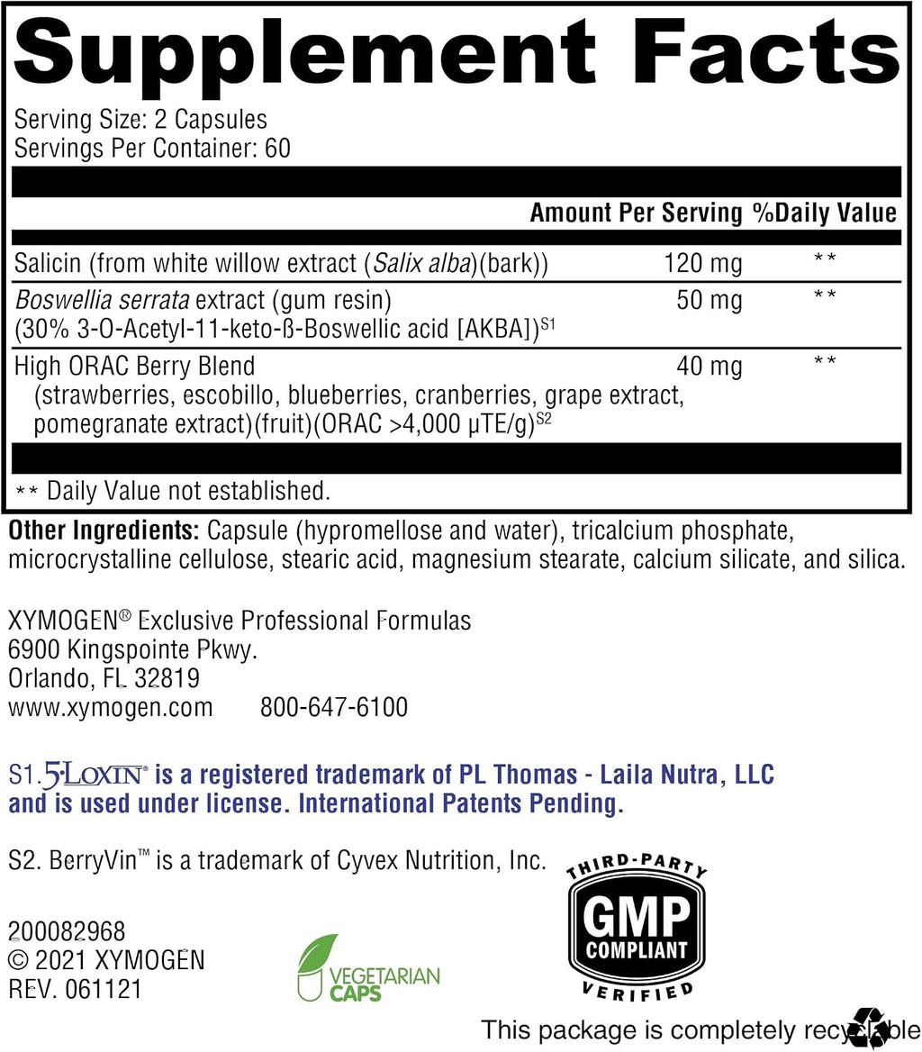 XYMOGEN Saloxicin - Suplemento de apoyo antioxidante con extracto de semilla de uva, granada y arándano, corteza de sauce blanco y boswellia - 120 cápsulas