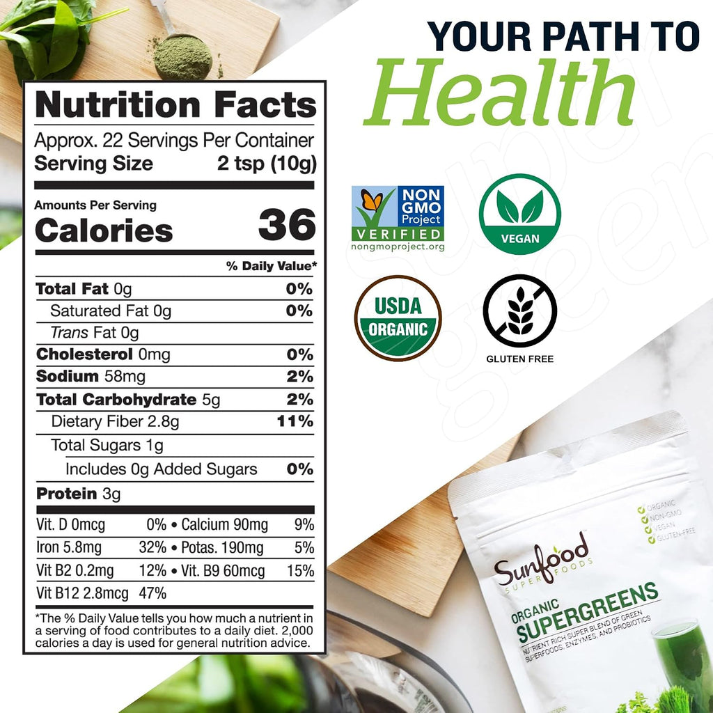 Sunfood Superfoods Mezcla Orgánica de Superalimentos Verdes - 227 g (8 oz)