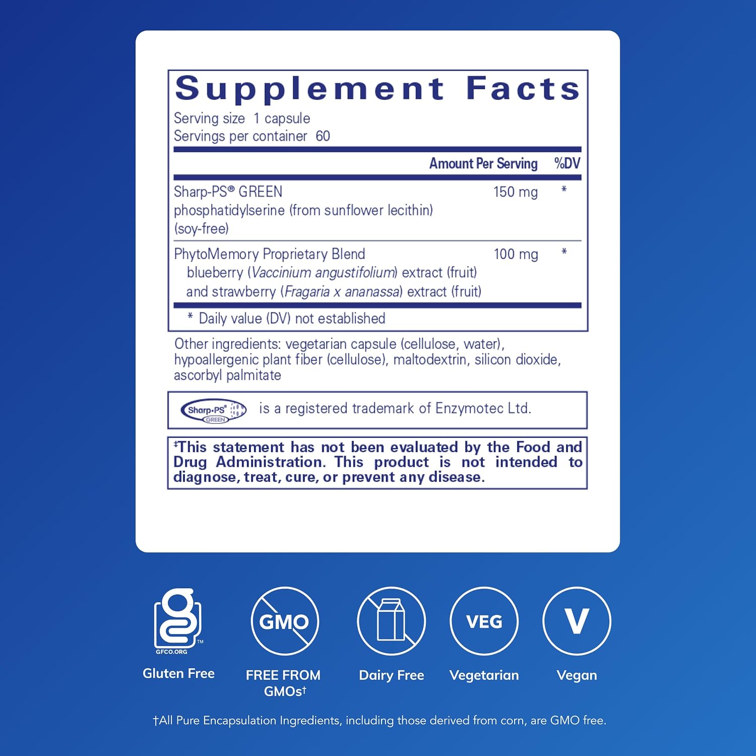 Pure Encapsulations PS Plus – Fórmula hipoalergénica con fosfatidilserina y antioxidantes para el apoyo de la memoria y la función cognitiva | 60 cápsulas