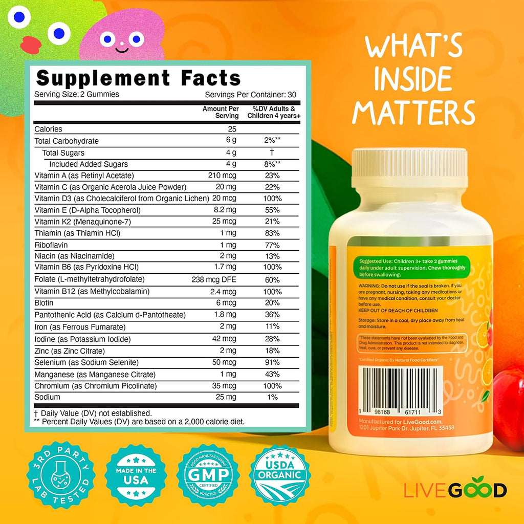 LIVEGOOD Gominolas Multivitamínicas Orgánicas para Niños – 60 unidades