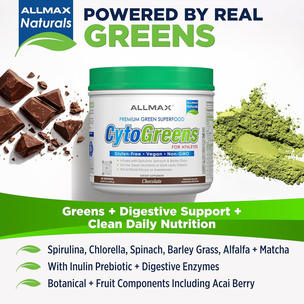ALLMAX CytoGreens Super Greens en Polvo, Acai Berry Green Tea, 30 porciones