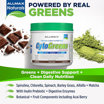 ALLMAX CytoGreens Super Greens en Polvo, – Chlorella de célula rota : alga verde con un alto contenido en – Image 2