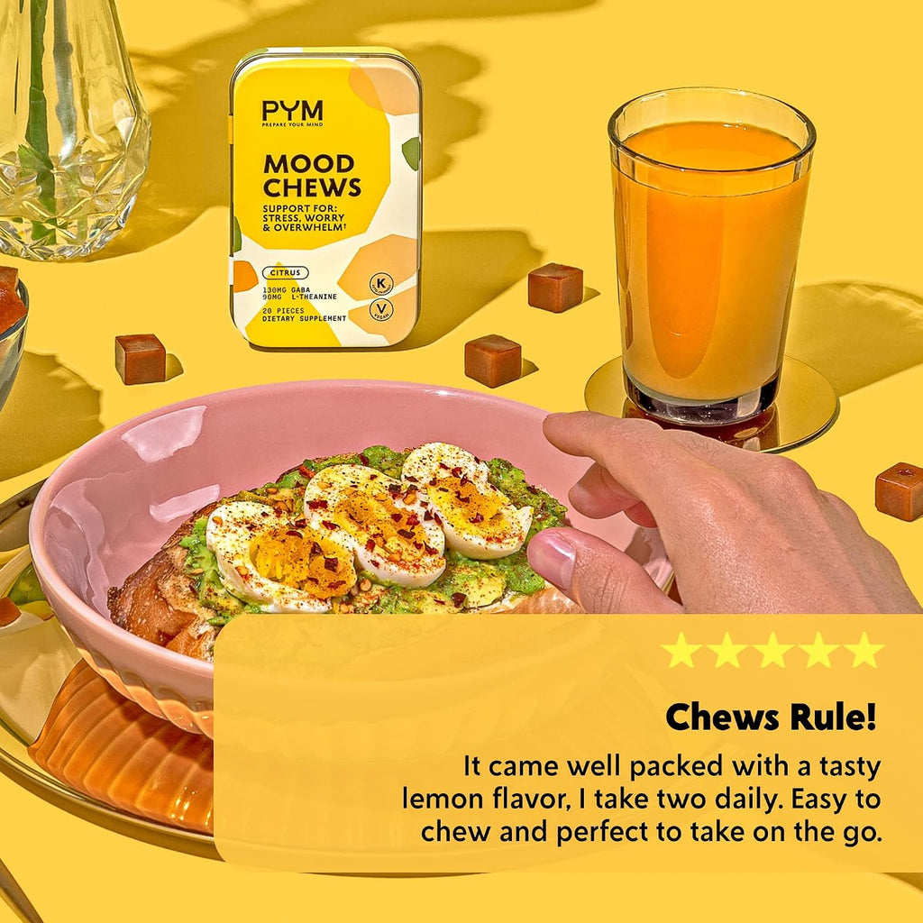 PYM Citrus Mood Chews - Suplemento para el Estado de Ánimo con GABA y L-Theanina, 20 Gomitas