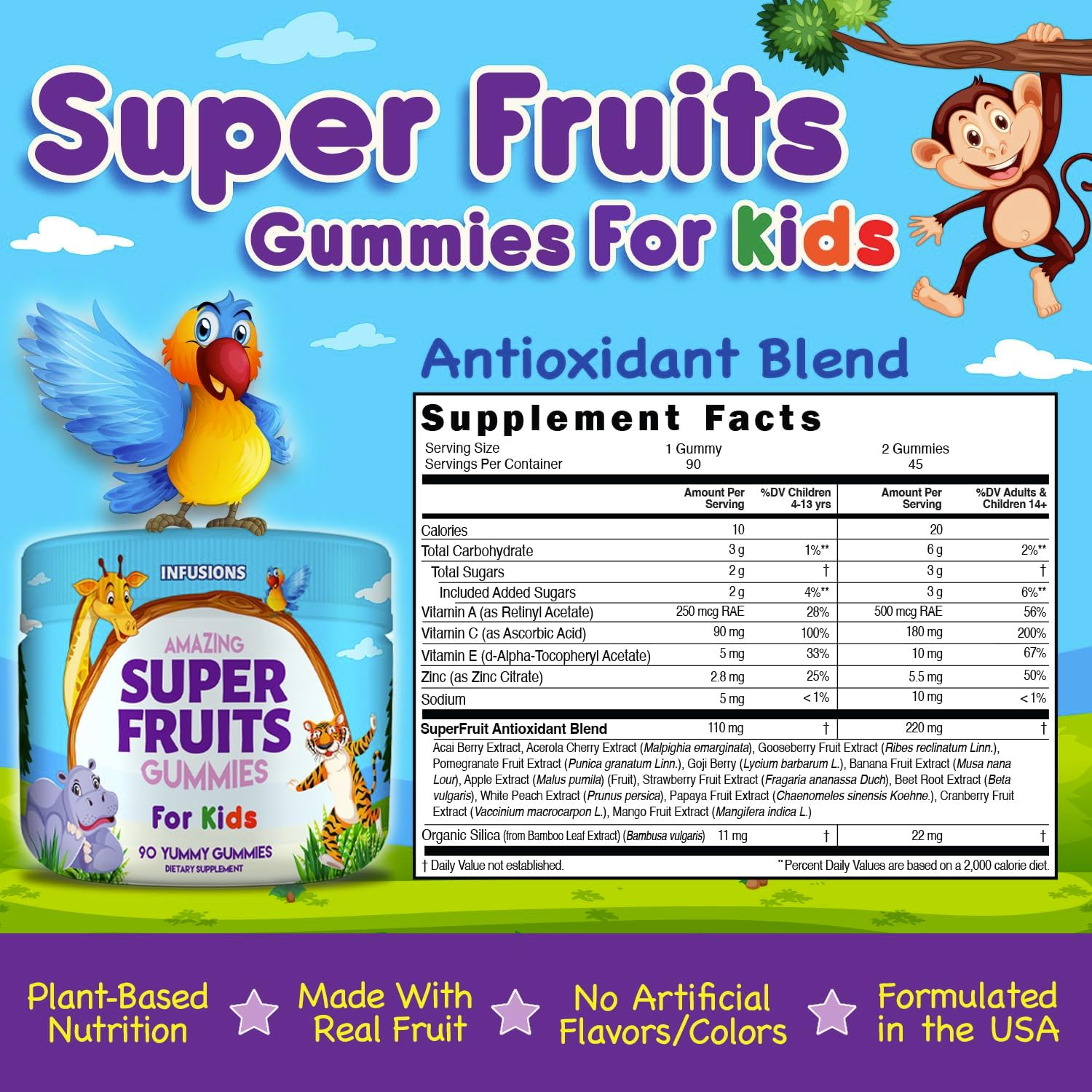 Infusions Super Fruit Gummies para Niños – 90 Gomitas – Mezcla de Superfrutas con Vitamina C y Zinc – Sabor Sandía