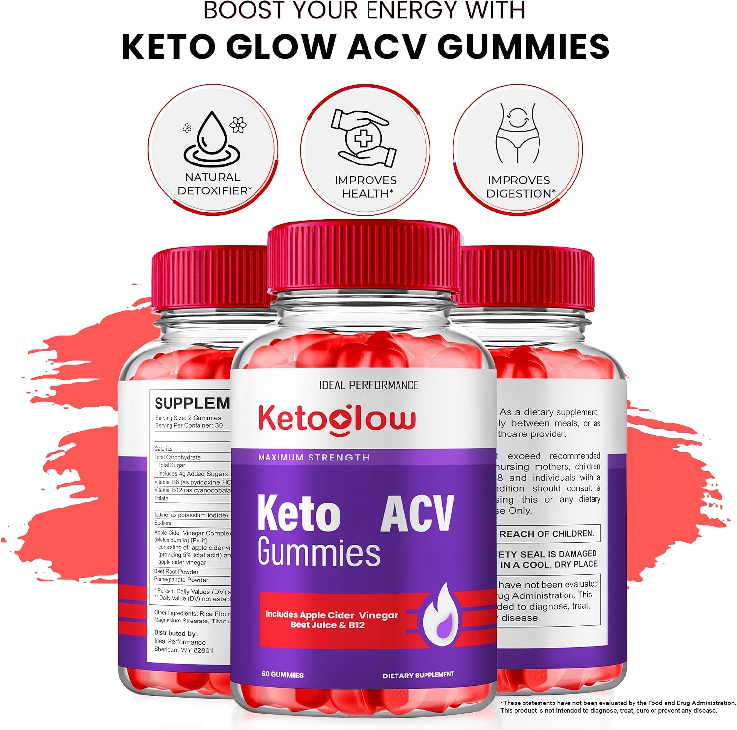 Keto Glow ACV Gummies, Gominolas Keto con Vinagre de Manzana - Fórmula Avanzada (3 Paquetes)