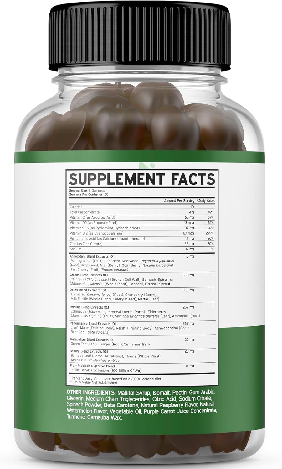 Fruit and Veggies Supplement (120 Gominolas) - Gominolas de Frutas y Verduras sin Azúcar para Adultos - Apoyo Inmunológico - No OGM, Vegano
