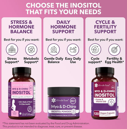 Intimate Rose Myo-Inositol y D-Chiro Inositol 40:1 con Vitamina D y Ashwagandha, 3 botes – Image 9