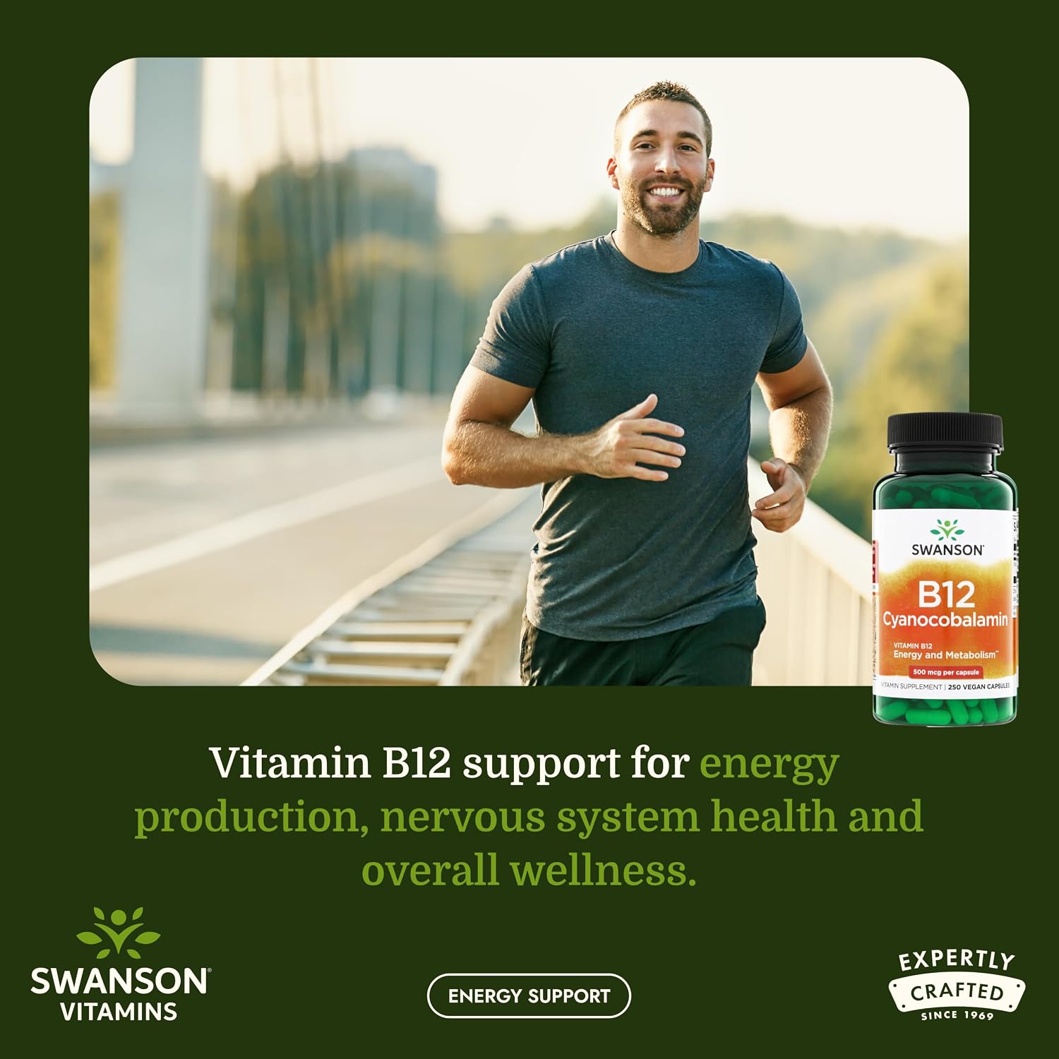 Swanson Vitamina B12 Cianocobalamina 500 mcg (250 Cápsulas Veganas)