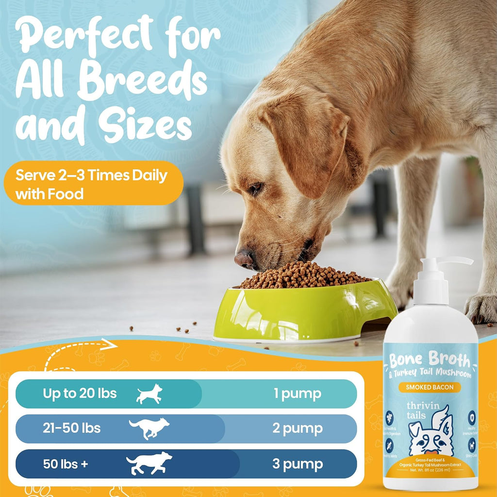 Organic Turkey Tail Mushroom & Liquid Bone Broth Dog Food Topper – Probiotic-Rich, Grain-Free Meal Enhancer for Pets – Supports Immune, Gut & Joint Health – Safe, Human-Grade, Made in USA