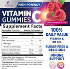 Vitamina C Sin Azúcar Gomitas - Suplemento Inmunológico - 60 Gomitas Veganas Sabor Frambuesa