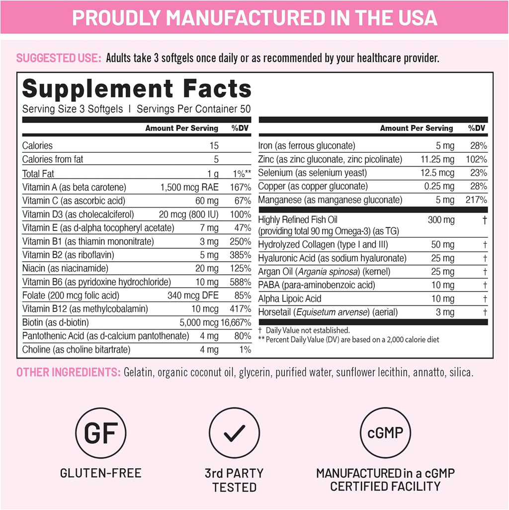 NatureWise Biotina 5000mcg para Cabello, Piel y Uñas con Ácido Hialurónico y Colágeno - 150 Cápsulas