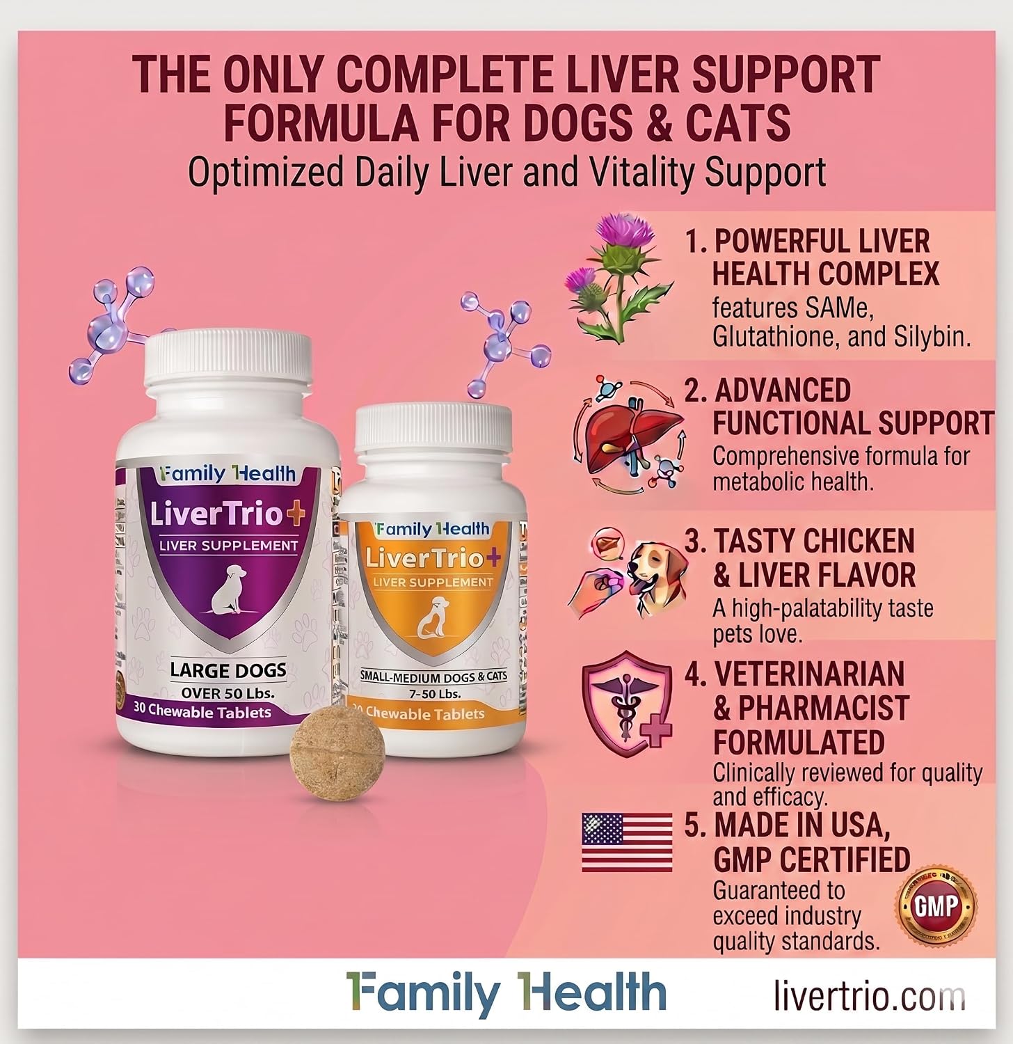 LiverTrio+ – Suplemento Hepático Completo para Perros Pequeños y Medianos (30 comprimidos masticables)