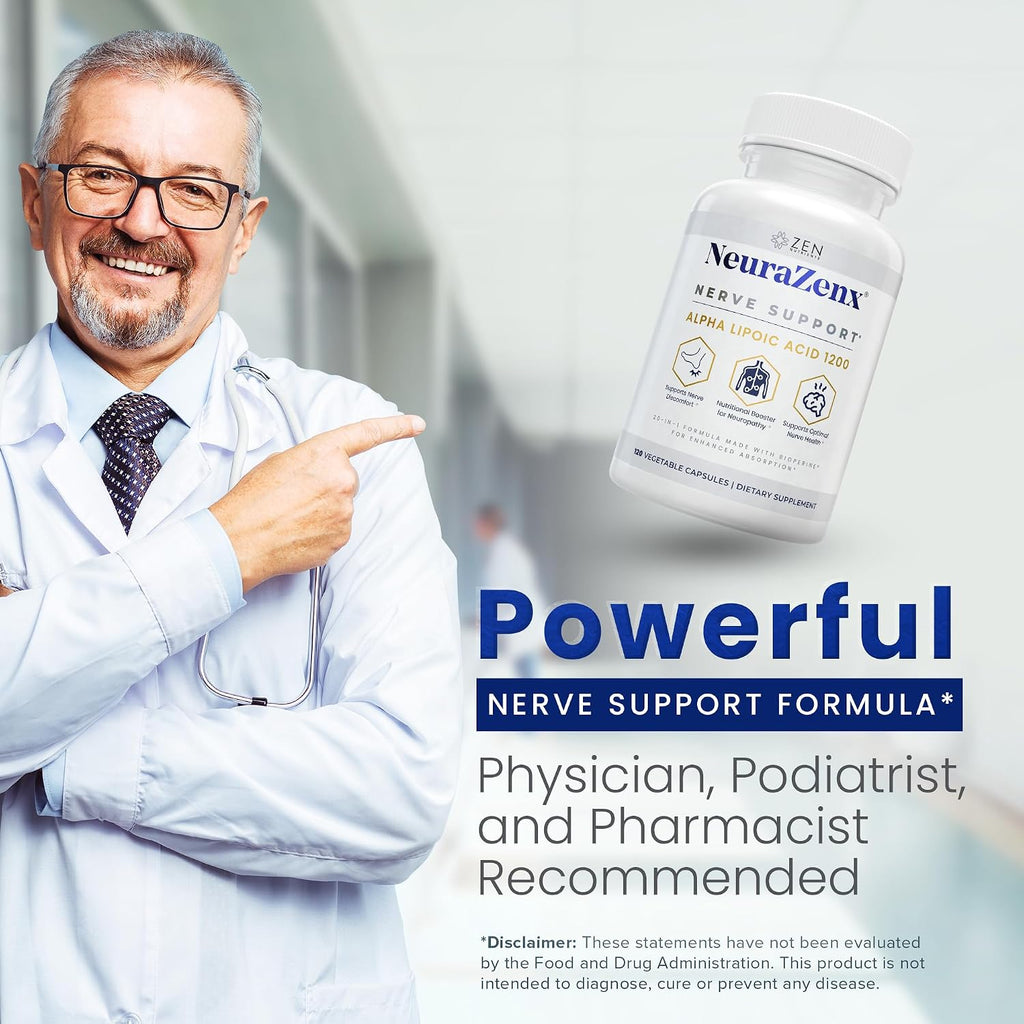 Zen Nutrients NeuraZenX - Suplemento de Apoyo Nervioso con Ácido Alfa Lipoico, Benfotiamina, L-Carnitina y Cúrcuma