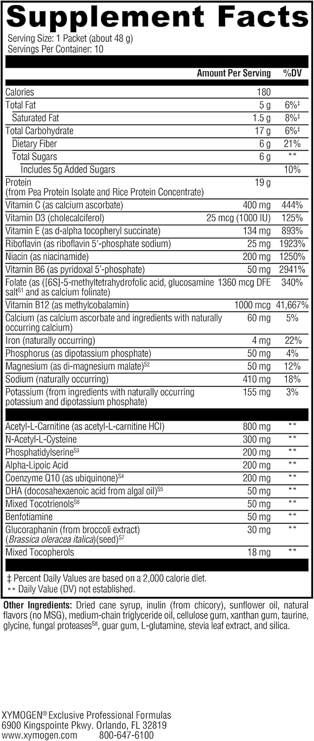 XYMOGEN BrainSustain - 19 g Proteína de Guisante y Arroz - Apoyo a la Salud Cerebral - Sin Gluten, Sin Lácteos y No GMO - Sabor Vainilla Delight - 10 Porciones