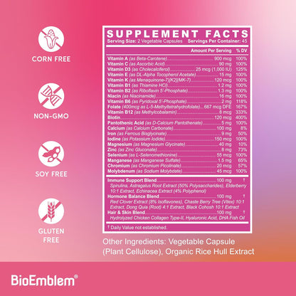 BioEmblem Multivitamínico para Mujeres - – Vitaminas liposolubles: Vitamina A (para la visión y la piel), vitamina – Image 5