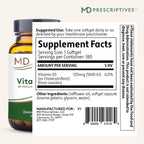 MD Prescriptives Vitamina D3 180 Cápsulas Blandas - 125 mcg (5000 UI) - Máxima Absorción para Huesos, Músculos e Inmunidad - No GMO, Vegetariano