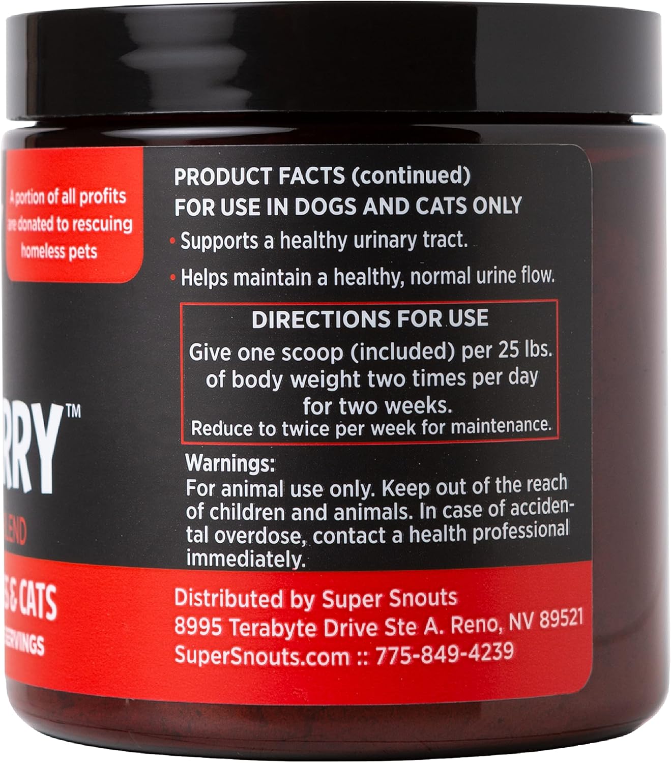 Super Snouts Urinary Berry - Complemento Urinario en Polvo para Perros y Gatos, con Arándano Azul y Rojo, 2.63 oz (Pack de 2)
