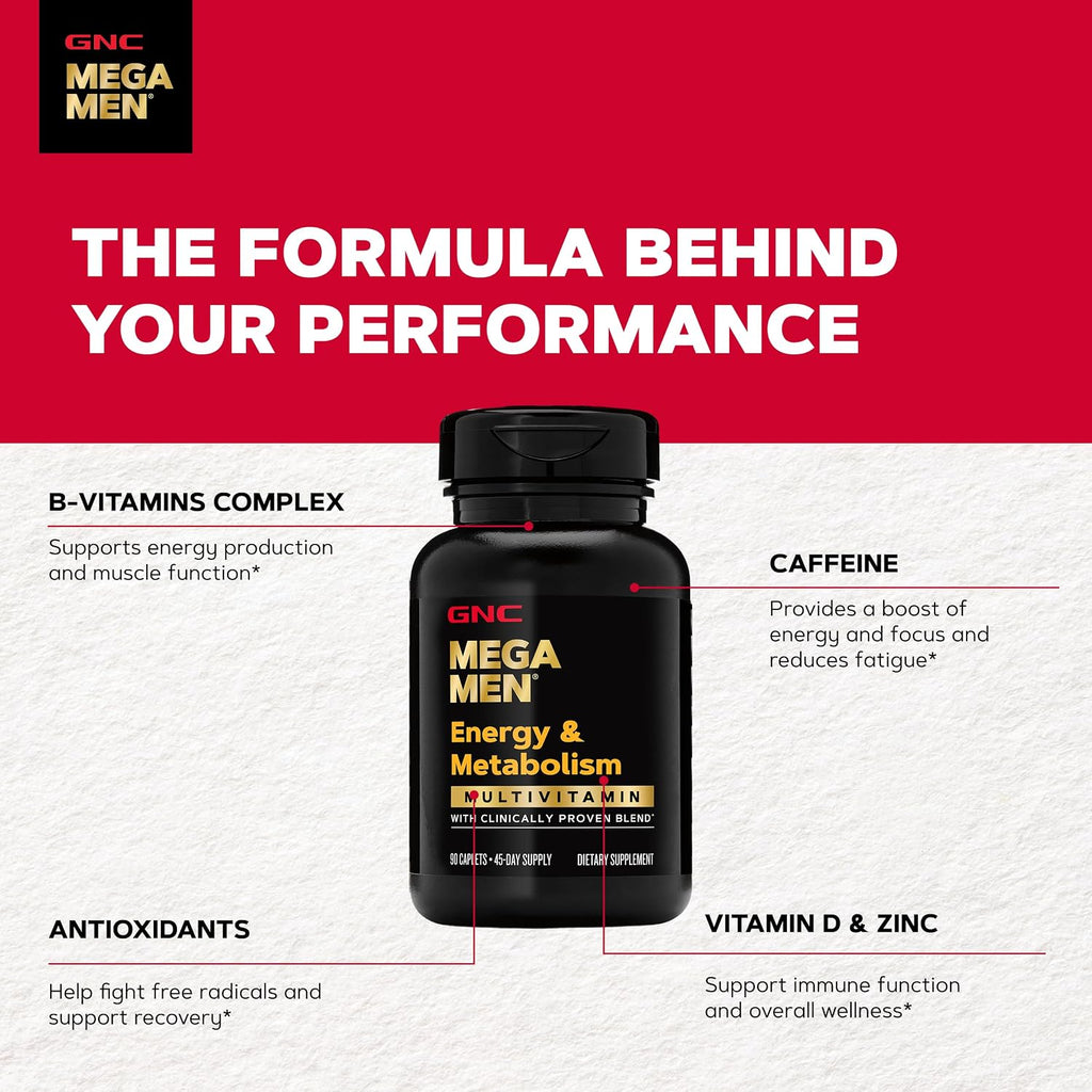 GNC Mega Men Energy & Metabolism Multivitamínico para Hombres | Antioxidantes y Quema de Calorías | 90 Comprimidos