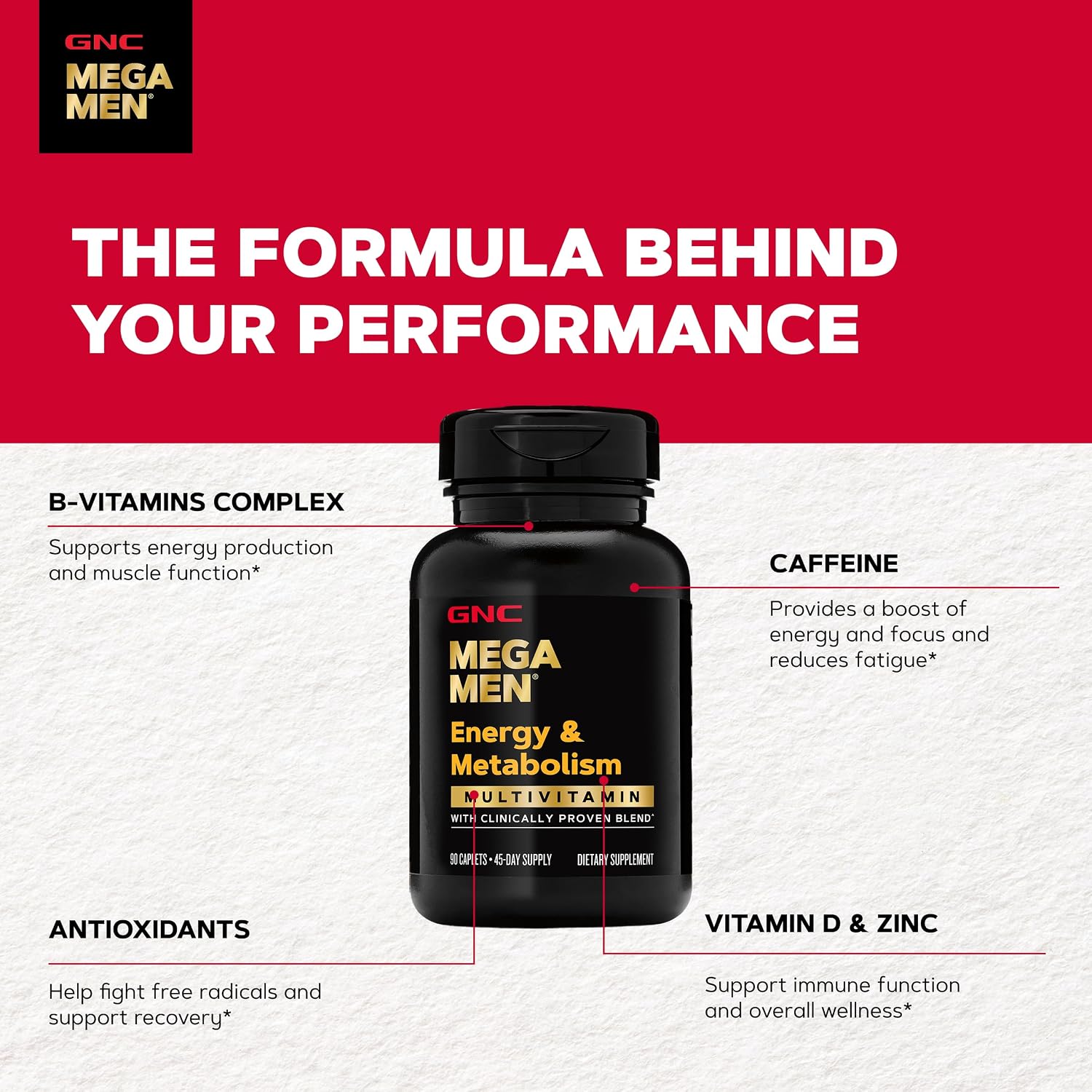 GNC Mega Men Energy & Metabolism Multivitamínico para Hombres | Antioxidantes y Quema de Calorías | 90 Comprimidos