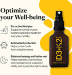 Kurk Spray Vegano de Vitamina D3+K2, 3000UI D3 y 150mcg K2 MK-7, Sabor Menta (30ml)