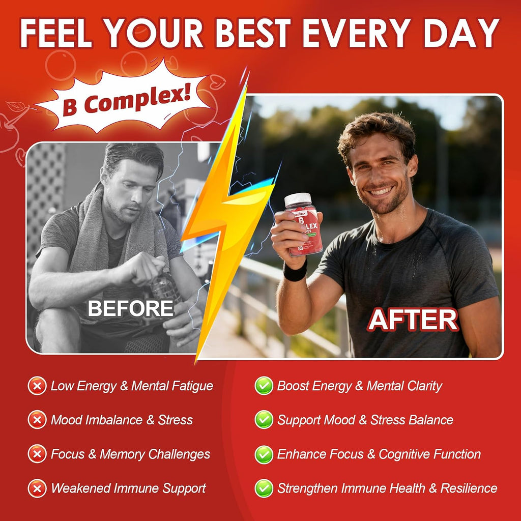 Complejo B Metilado en Gominolas 2 Pack - Vitamina B12 y Folato con B1, B2, B3, B5, Biotina, Vitamina C, Zinc, Colina e Inositol