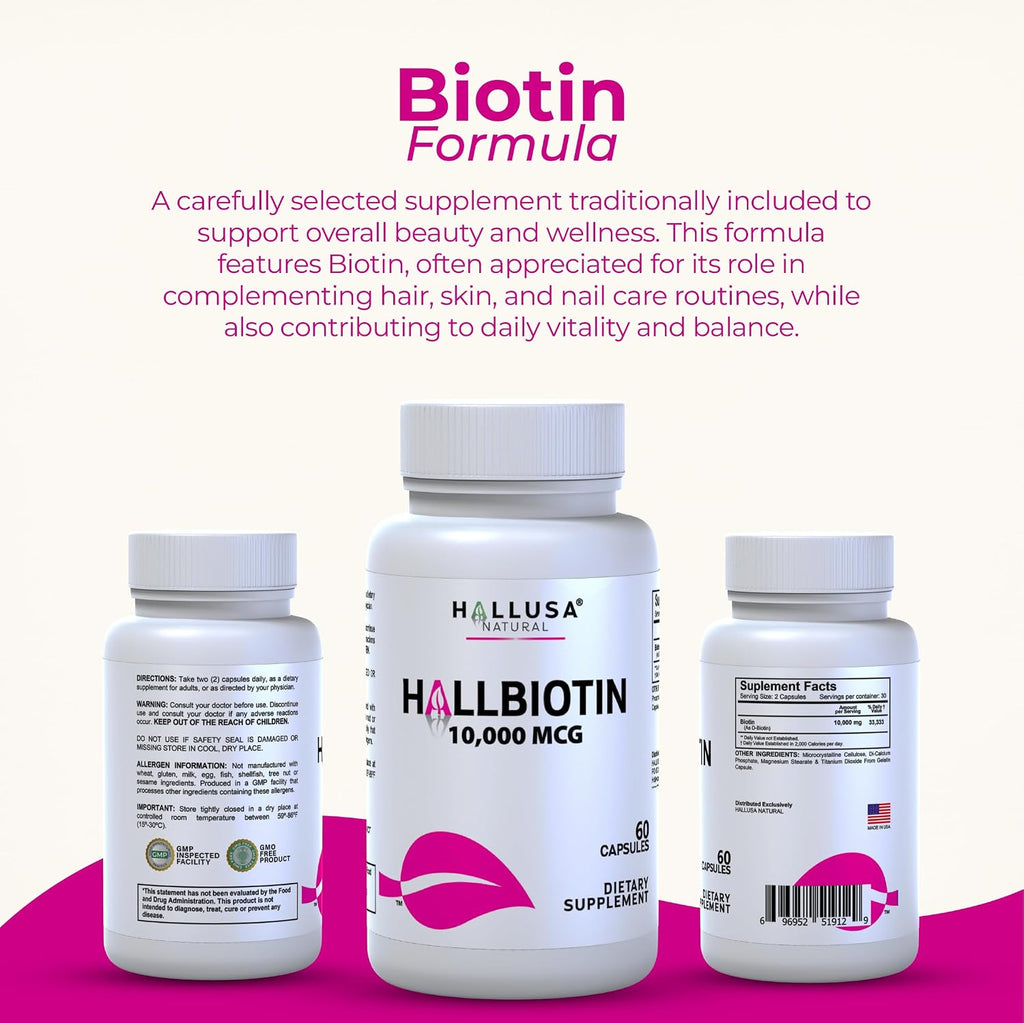 Hallusa Natural Biotina 10.000 mcg, 60 Cápsulas
