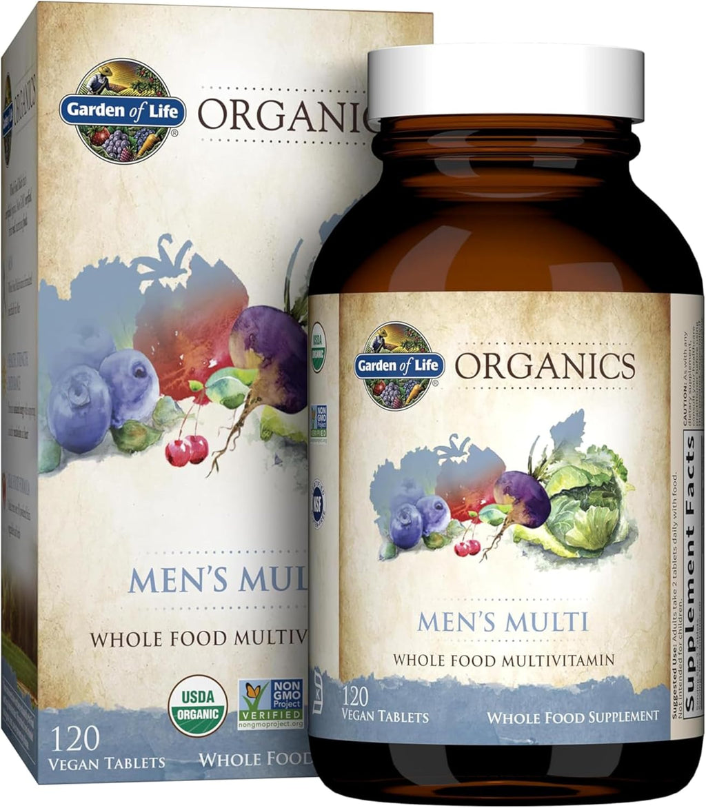 Garden of Life Organics Multivitamínico para Hombres con Apoyo a la Próstata, B12 y Vitaminas – Multivitamínico Diario Vegano, No-GMO, Orgánico Certificado, 60 Comprimidos