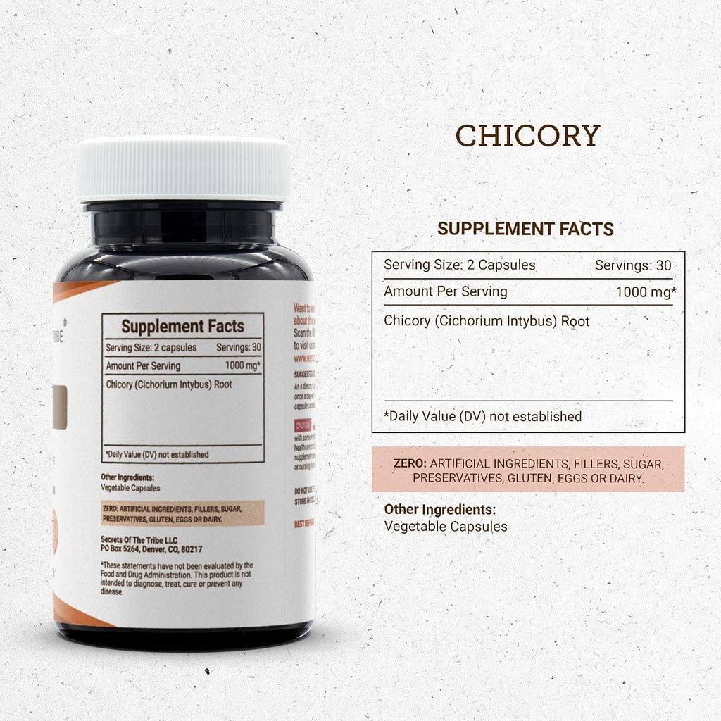Secrets of the Tribe Chicory 60 Cápsulas, 1000 mg