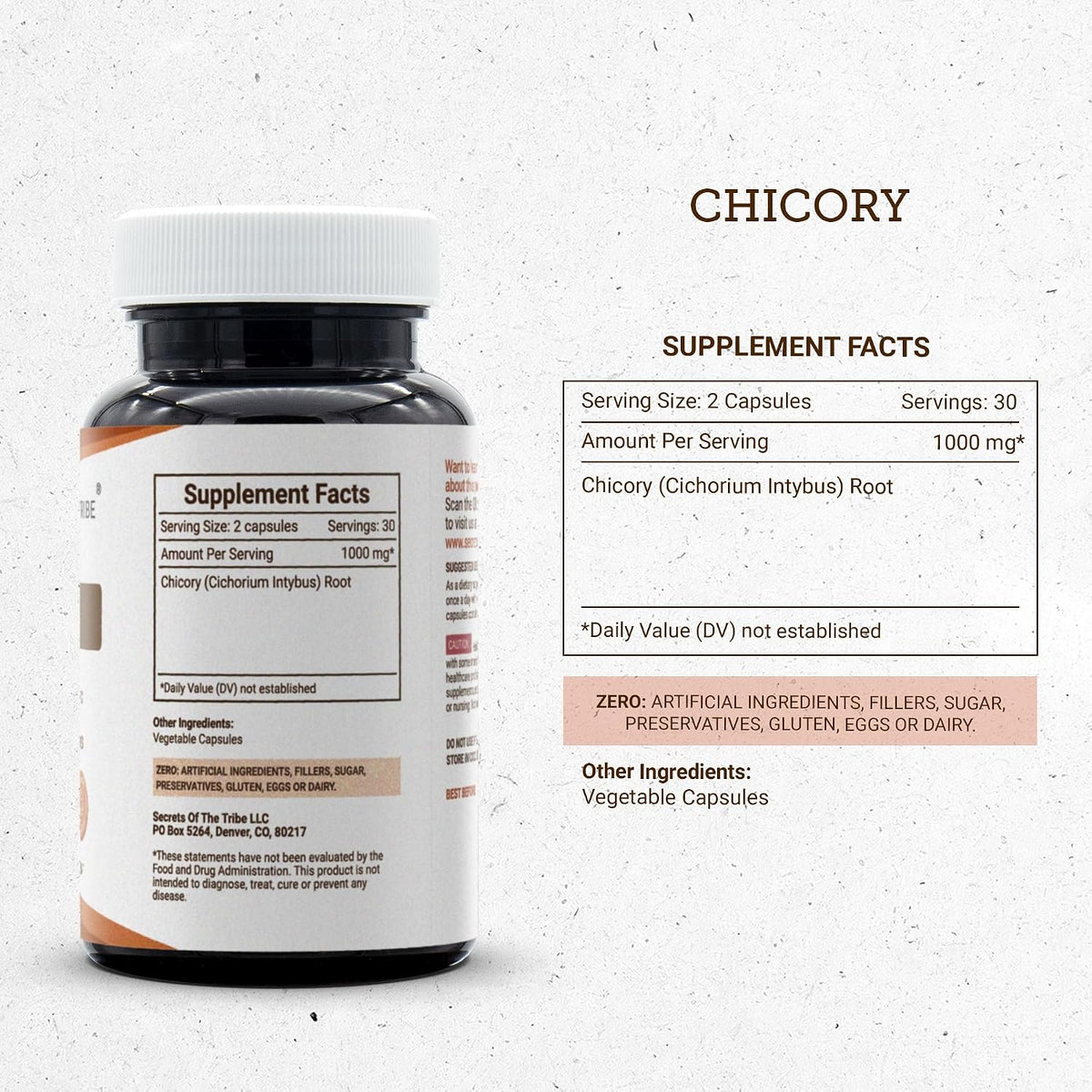 Secrets of the Tribe Chicory 60 Cápsulas, 1000 mg – Image 3