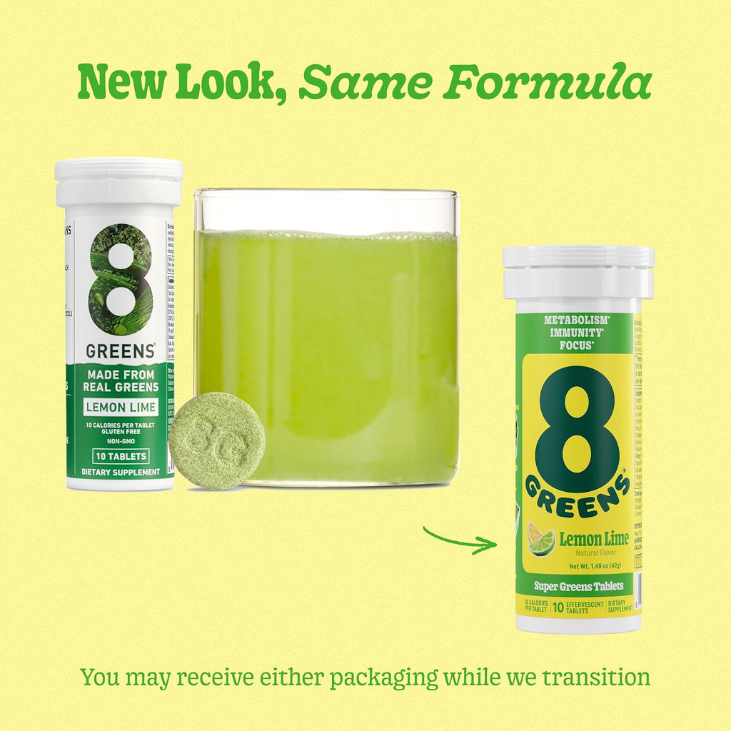 8Greens Daily Greens - Comprimidos Efervescentes de Vegetales Verdes con Aloe Vera, Sabor Limón-Lima, 30 Comprimidos
