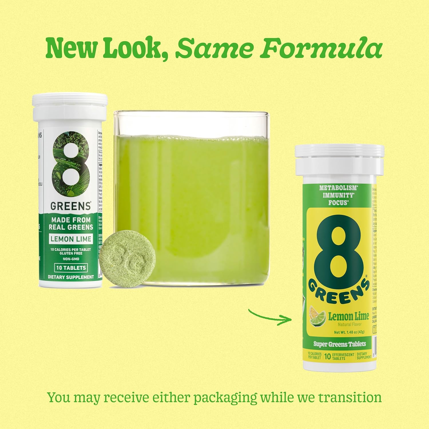 8Greens Daily Greens - Comprimidos Efervescentes de Vegetales Verdes con Aloe Vera, Sabor Limón-Lima, 30 Comprimidos