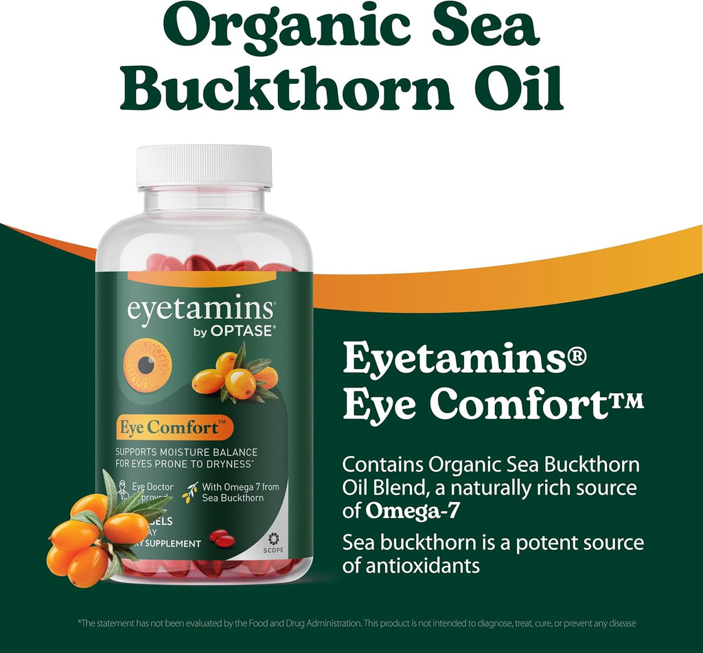 eyetamins® by OPTASE® Eye Comfort™ - 60 Cápsulas Blandas - Suplemento Ocular con Omega-7 de Espino Amarillo