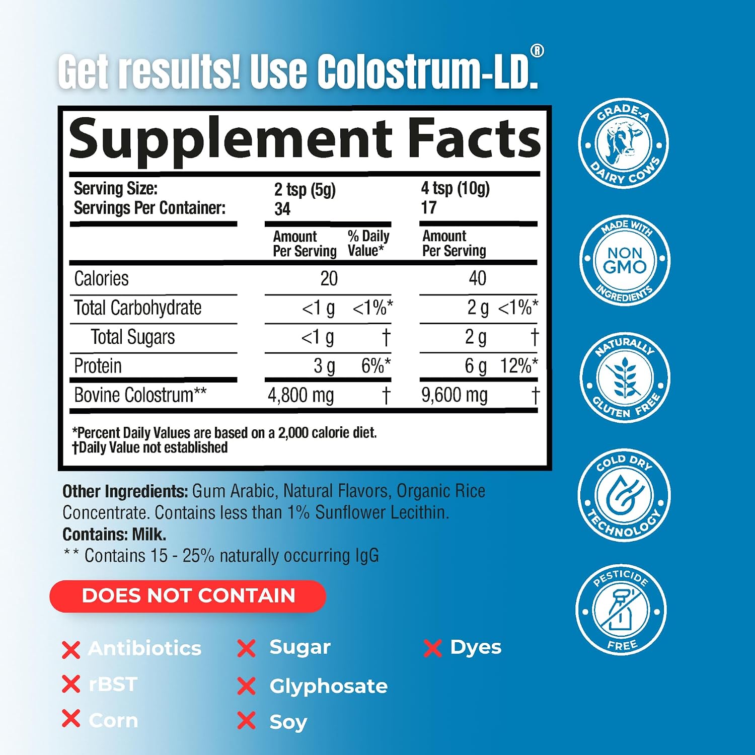Colostrum-LD Liposomal Delivery - Calostro en Polvo - Sin Gluten, Bajo en Lactosa - 34 Dosis - Sovereign Laboratories - 170 g Vainilla