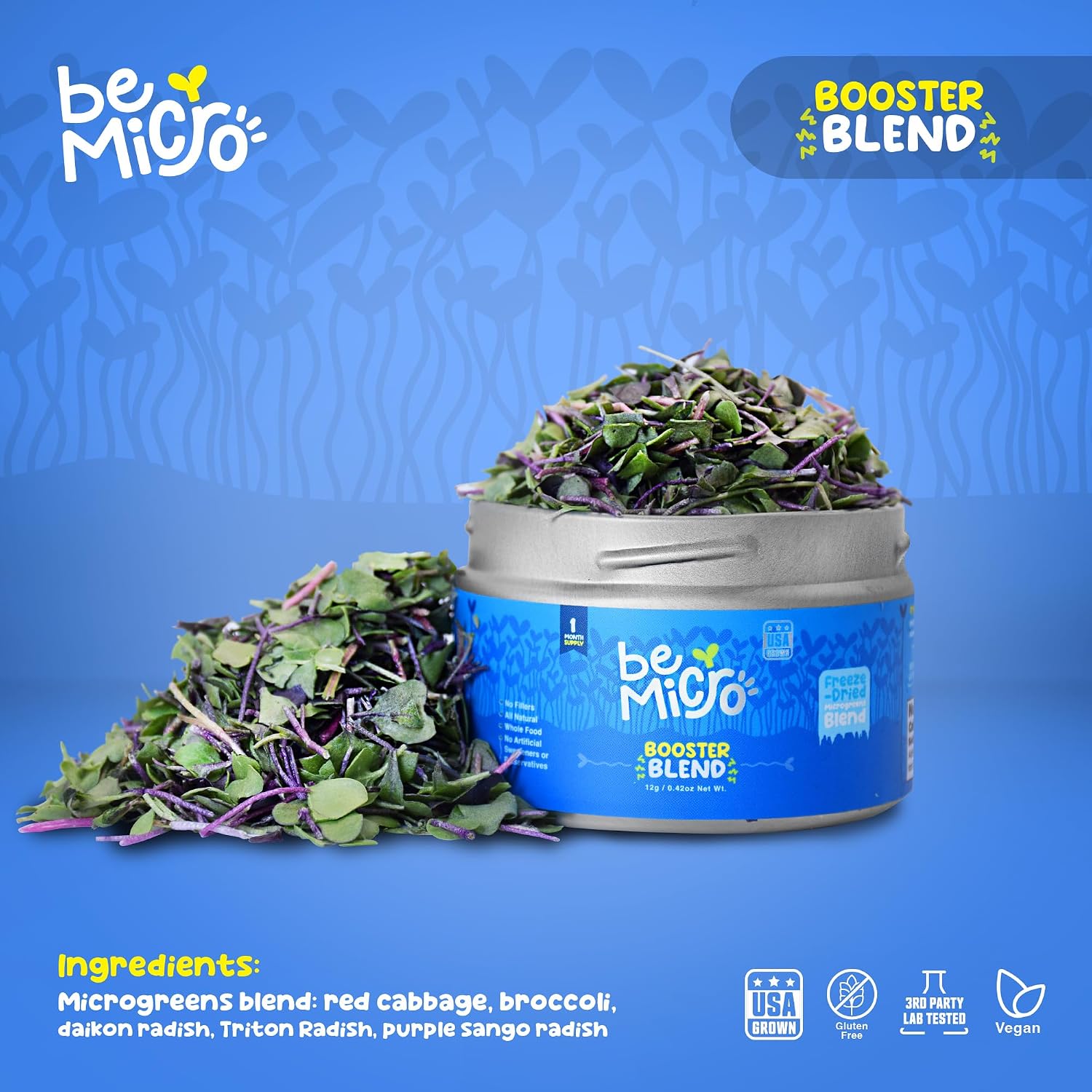 BeMicro Whole Food Microgreens - Brócoli, Coliflor y Rábano Liofilizados - 5g