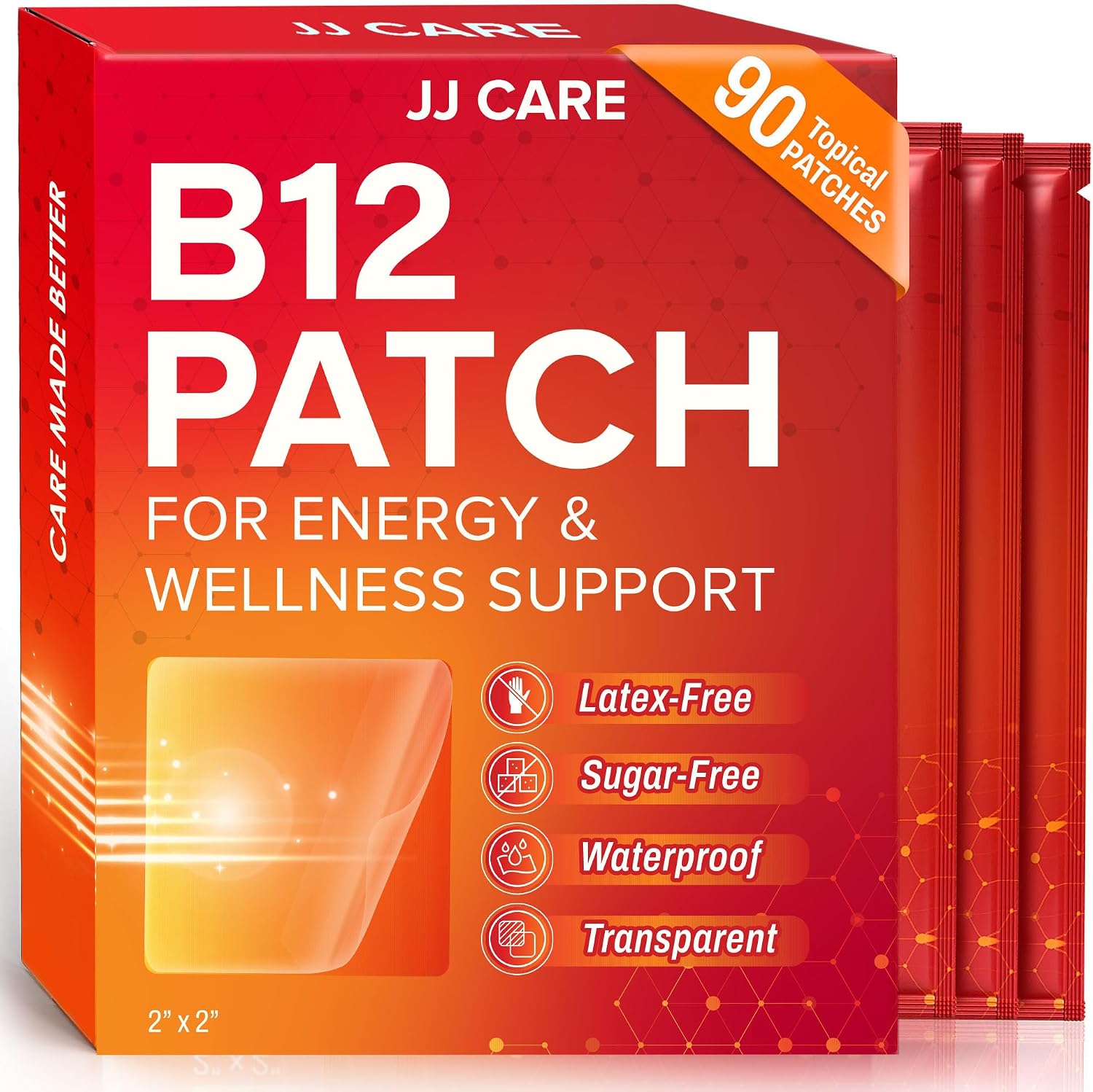 JJ CARE Parche de Vitamina B12 (90 Parches) – Parches Transdérmicos Naturales para Energía