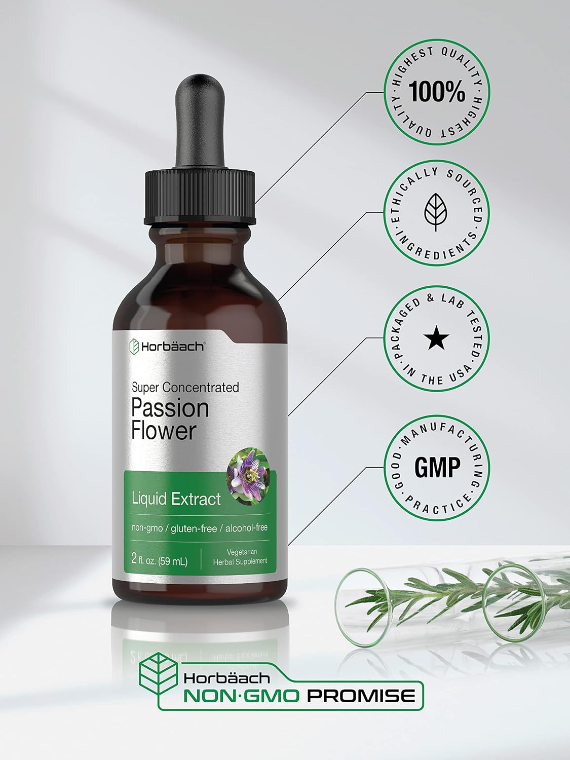Horbäach Tintura de Pasiflora | 59 ml | Extracto Líquido Sin Alcohol