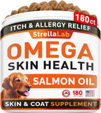 StrellaLab Omega 3 para Perros - 180 Golosinas de Aceite de Pescado - Suplemento para la Piel y el Pelaje - Sabor a Salmón Ahumado