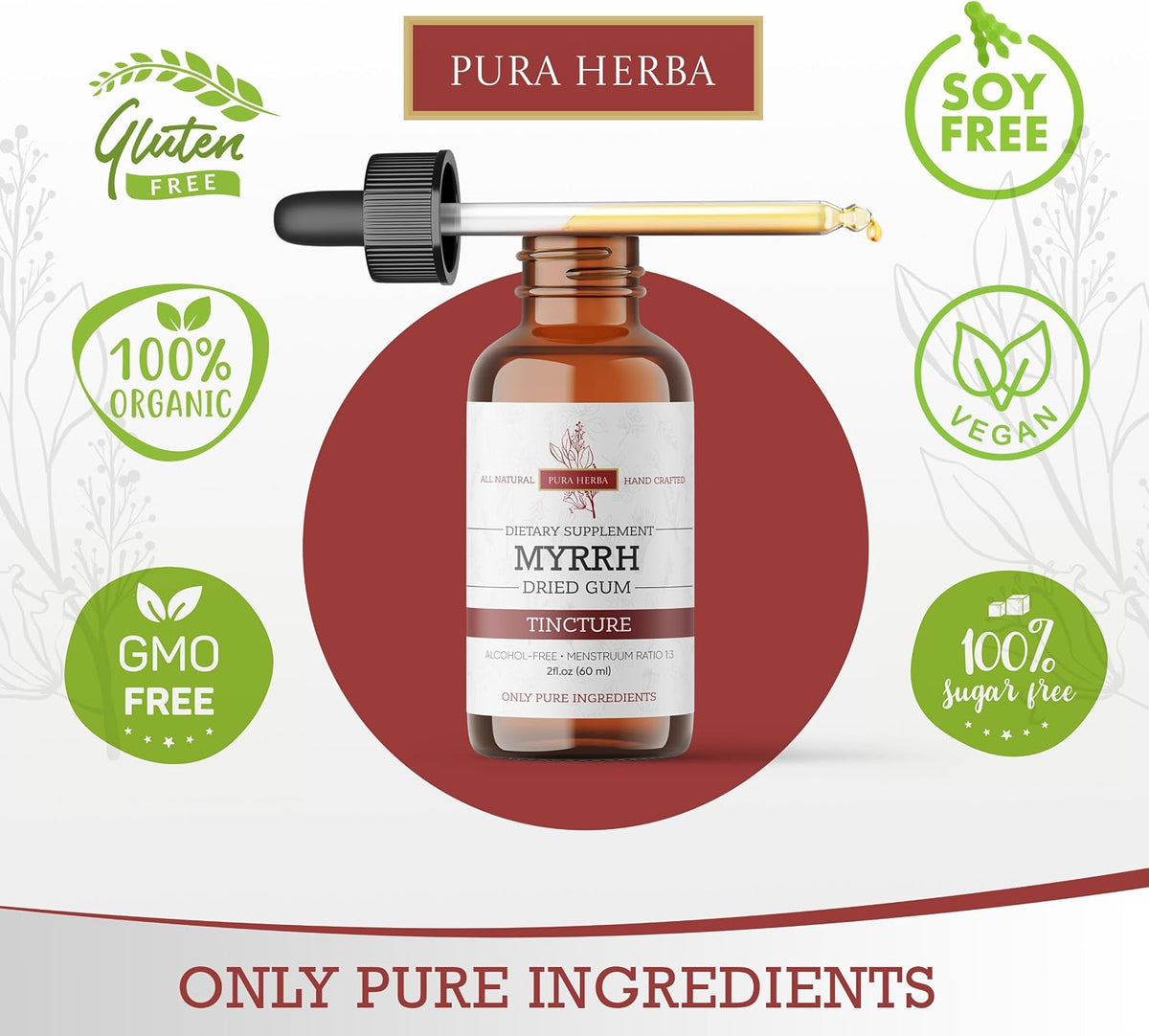 Pura Herba Extracto Líquido Orgánico de Mirra - Tintura sin Alcohol, 60 ml – Image 3